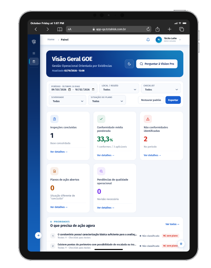 Panel GOE de t-Risk Easy en una tablet